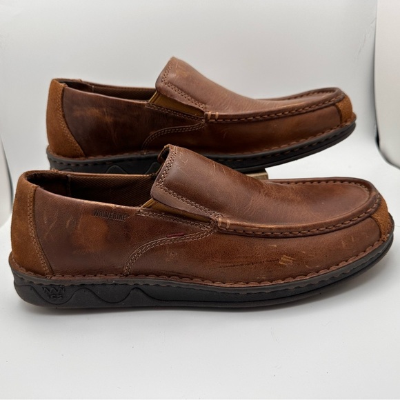 Wolverine Men’s ics Leather Slip On Loafer Shoes Size 11.5EW ecoOrthoLite Brown - Picture 1 of 7